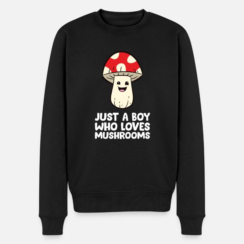 Nur ein Junge, der Pilze liebt - Männer Premium Bio Pullover - Schwarz