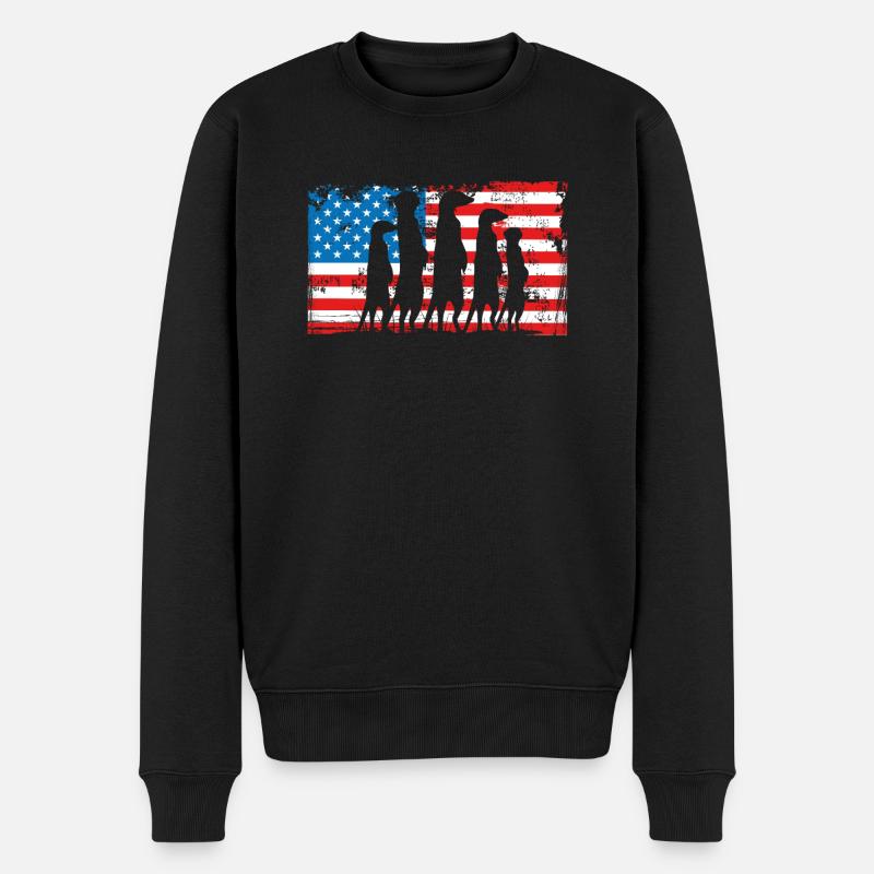 Erdmännchen Auf Amerikaflagge - Männer Premium Bio Pullover - Schwarz