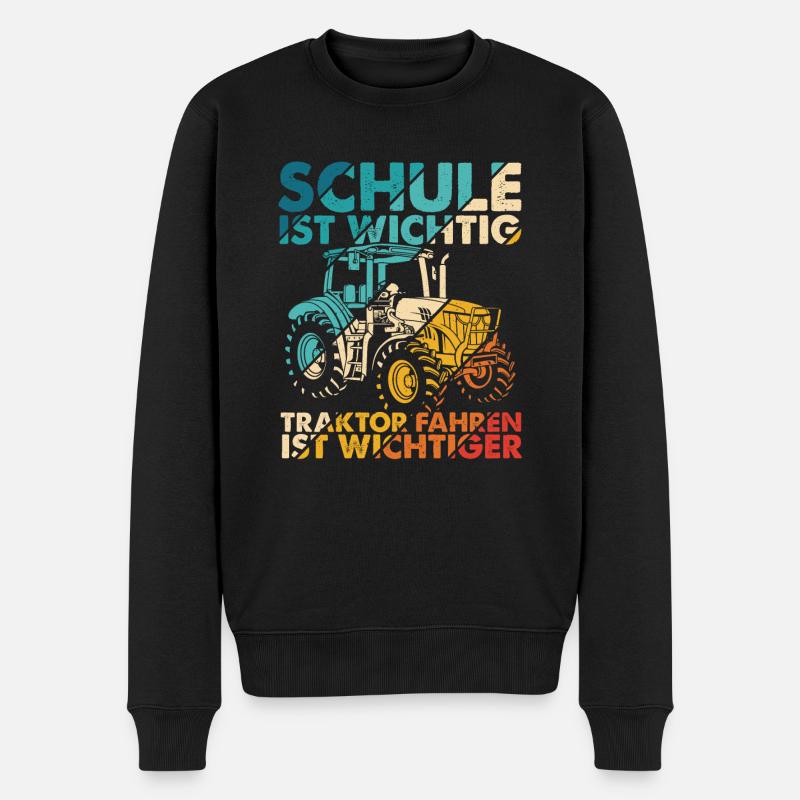 Traktor Spruch Schule Ist Wichtig Traktor Jungen T - Männer Premium Bio Pullover - Schwarz
