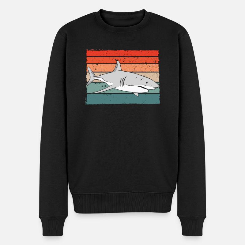 Haifisch retro farbe - Männer Premium Bio Pullover - Schwarz