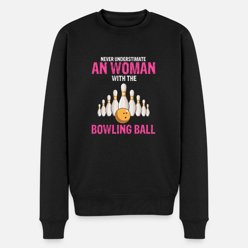 Never Underestimate Woman With The Bowling Ball - Männer Premium Bio Pullover - Schwarz