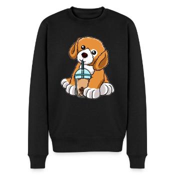 Kawaii Bubble Tea Dog - Men's Premium Organic Jumper - black - Front - Nico (187cm)