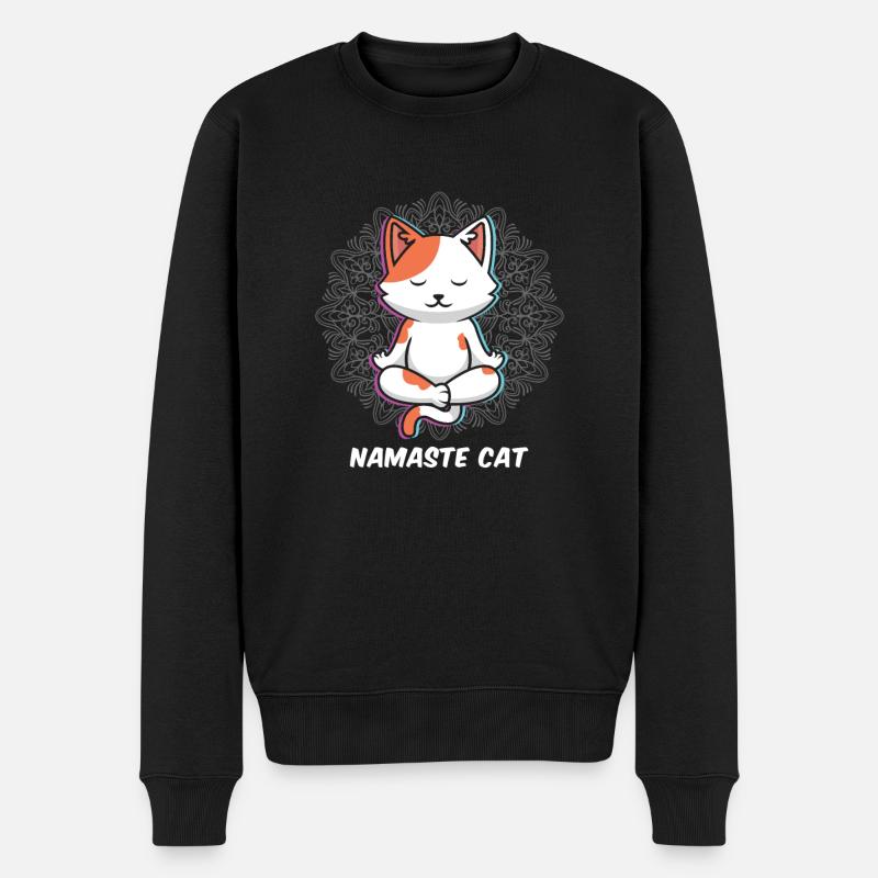 Namaste Katzen Yoga - Männer Premium Bio Pullover - Schwarz