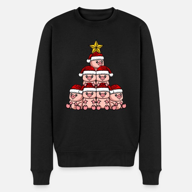 Schwein Weihnachtsbaum - Männer Premium Bio Pullover - Schwarz