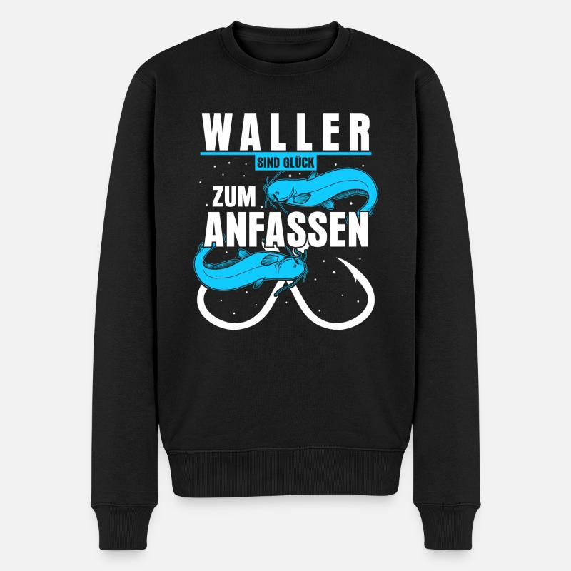 Angeln Waller Fisch Angler Fischer - Männer Premium Bio Pullover - Schwarz