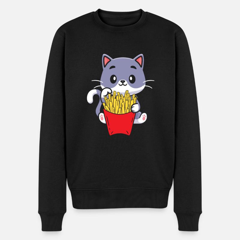 Pommes Frites Pommes Liebhaber Katze mit Pommes Tü - Männer Premium Bio Pullover - Schwarz