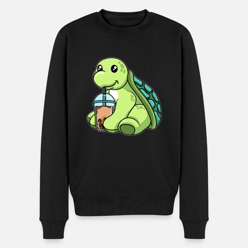 Kawaii Bubble Tea Schildkröte - Männer Premium Bio Pullover - Schwarz