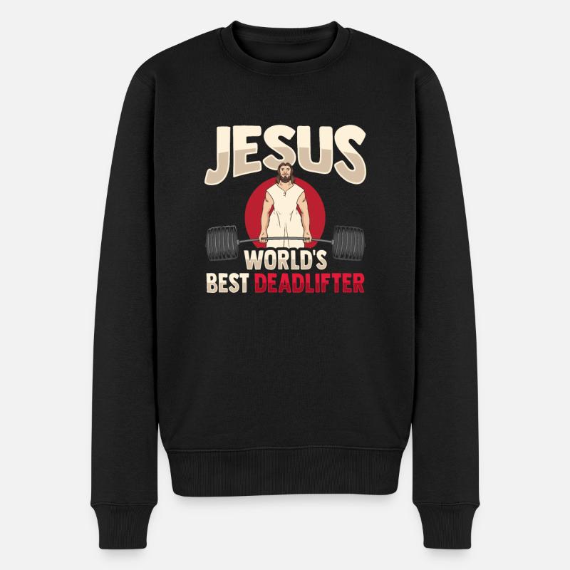 Jesus Gewichtheber - Männer Premium Bio Pullover - Schwarz