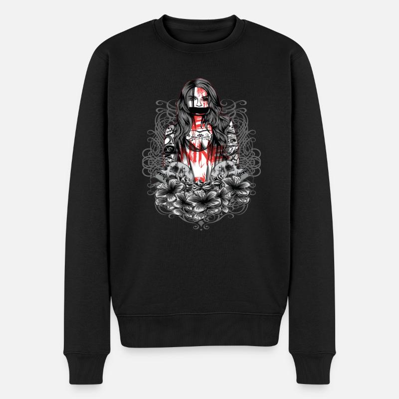 Skelett Totenkopf Schwarz - Männer Premium Bio Pullover - Schwarz