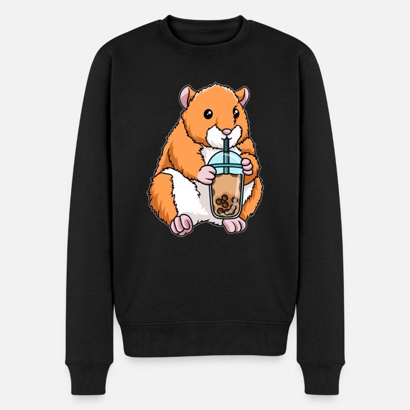 Kawaii Bubble Tea Hamster - Männer Premium Bio Pullover - Schwarz