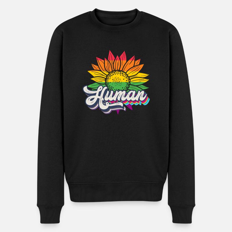 Human Sonnenblume Regenbogen Equality LGBTQ - Männer Premium Bio Pullover - Schwarz