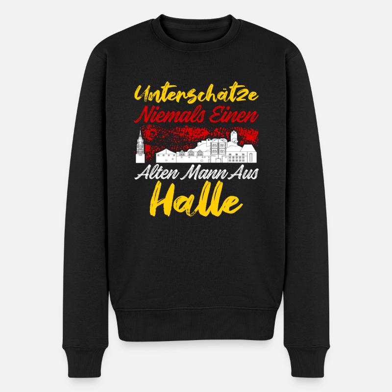 Unterschätze Niemals Einen Alten Mann Aus Halle - Männer Premium Bio Pullover - Schwarz