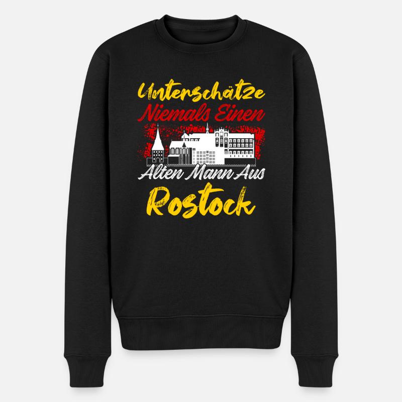 Unterschätze Niemals Einen Alten Mann Aus Rostock - Männer Premium Bio Pullover - Schwarz