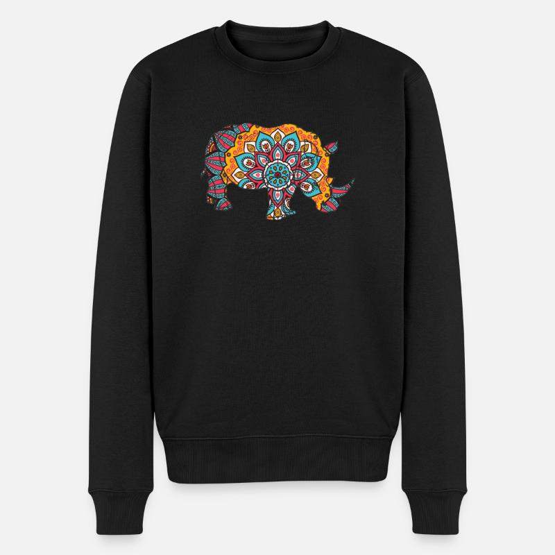 Mandala Rhino Geometre Pattern - Pull Premium bio Homme - noir