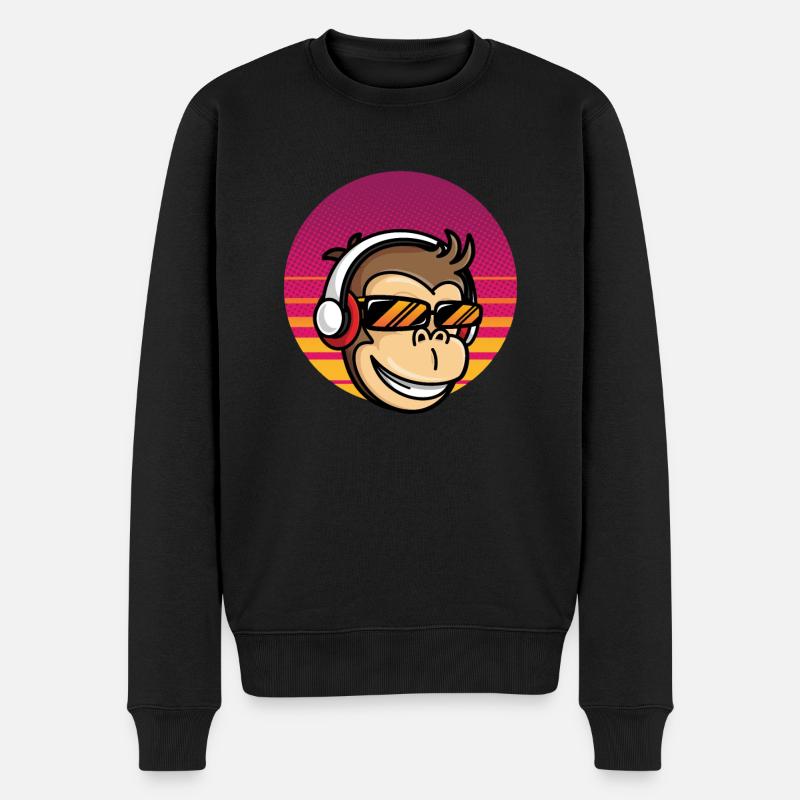 Singe avec casque - Pull Premium bio Homme - noir