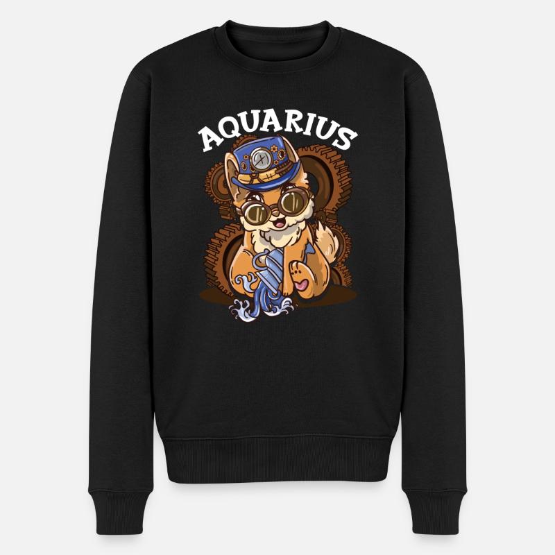 Sternzeichen Wassermann Astrologie Katze - Männer Premium Bio Pullover - Schwarz