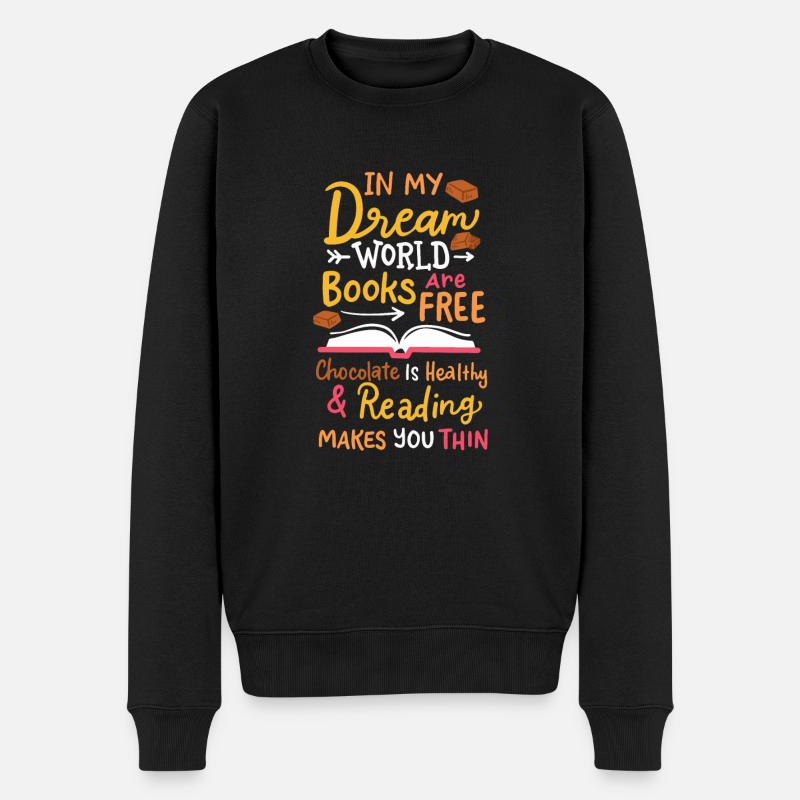 Schokolade Bücherwurm Lustige Lesen - Männer Premium Bio Pullover - Schwarz