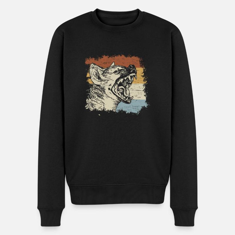 Retro Hyäne - Männer Premium Bio Pullover - Schwarz