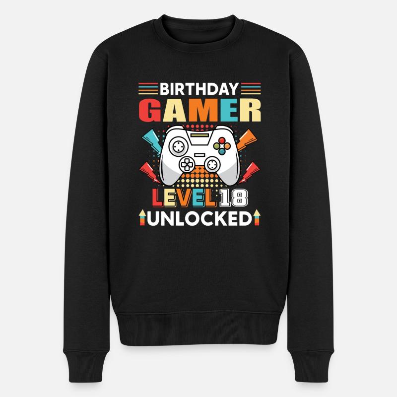 Geburtstag Gamer Level 18 Unlocked 18 - Männer Premium Bio Pullover - Schwarz