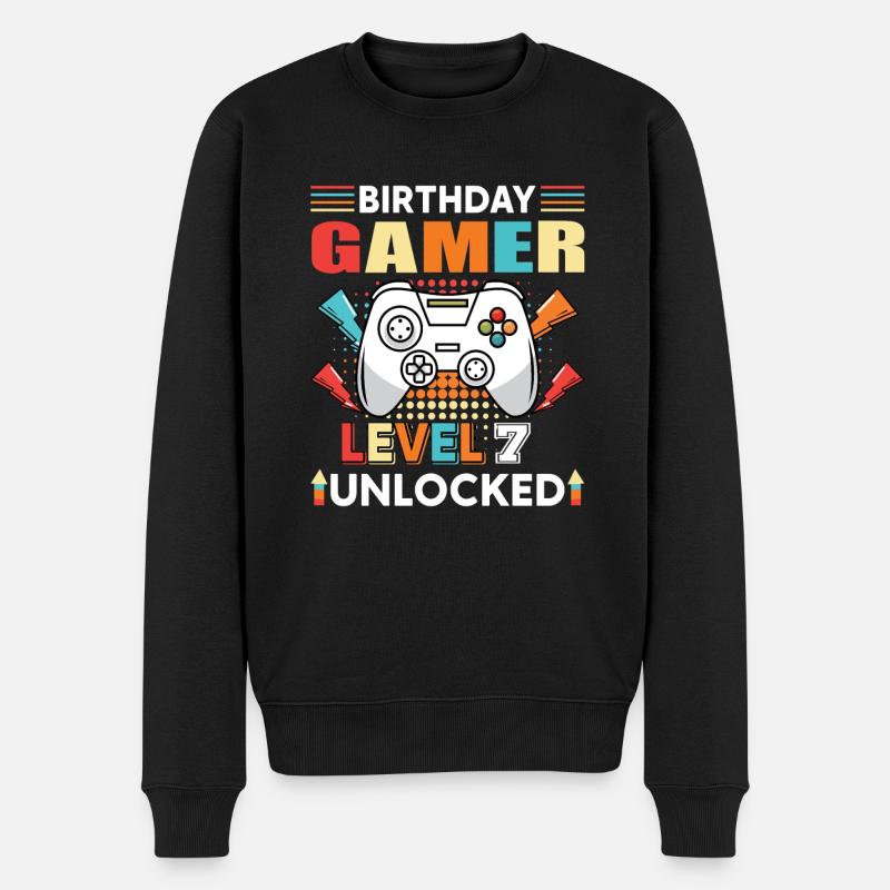 Geburtstag Gamer Level 7 Unlocked 7 Geburtstag - Männer Premium Bio Pullover - Schwarz
