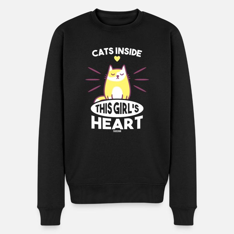 Katze im Herzen des Mädchens - Männer Premium Bio Pullover - Schwarz