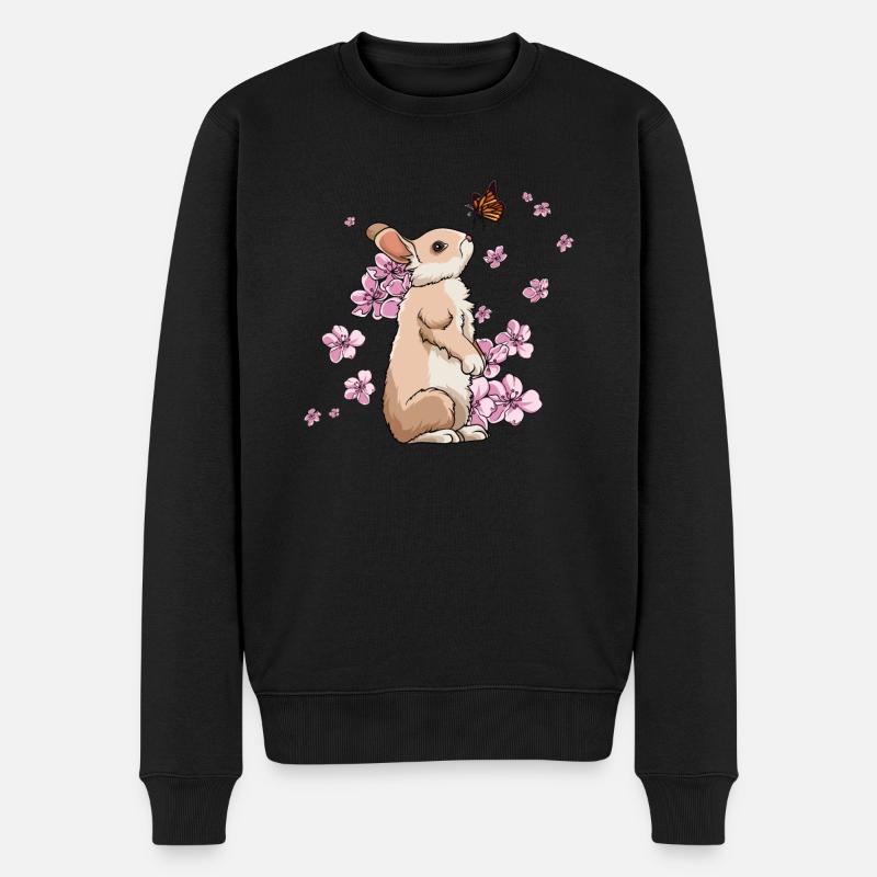 Kaninchen Schmetterling Japanische Kirschblüte - Männer Premium Bio Pullover - Schwarz