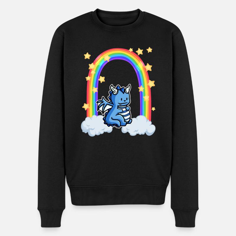 Drache Regenbogen Wolke Sterne - Männer Premium Bio Pullover - Schwarz