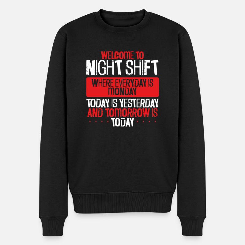 Willkommen In Der Nachtschicht - Männer Premium Bio Pullover - Schwarz