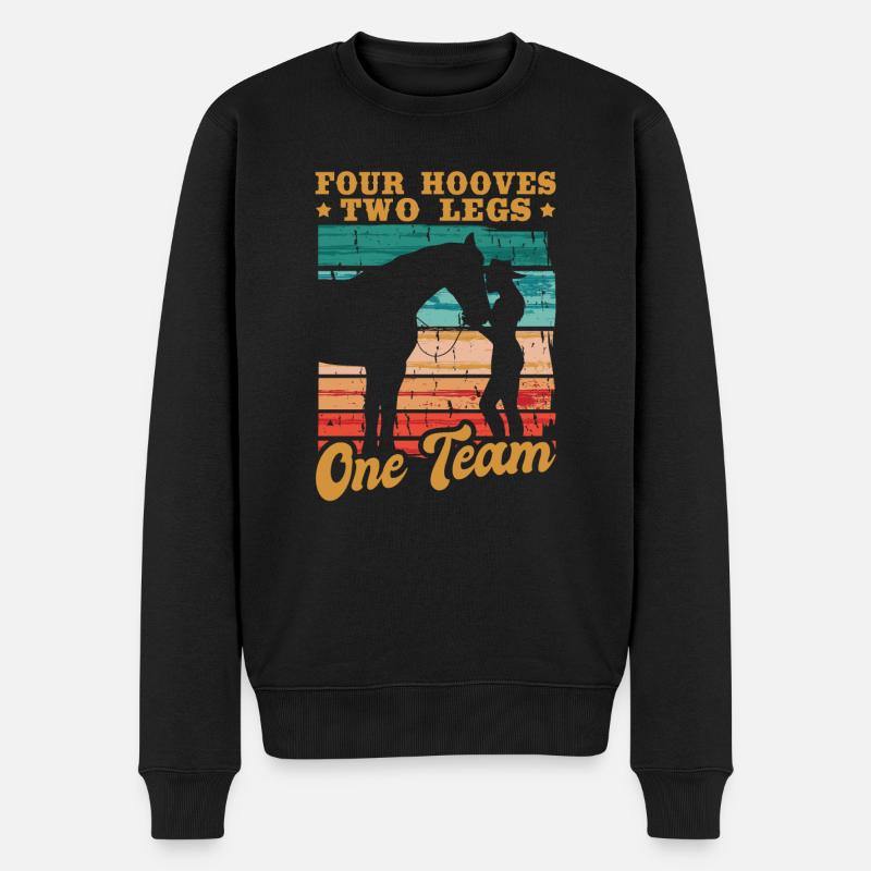 Cavalier chevauchant quatre sabots deux jambes une équipe - Pull Premium bio Homme - noir