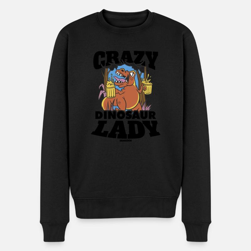 Crazy Dinosaur Lady - Männer Premium Bio Pullover - Schwarz