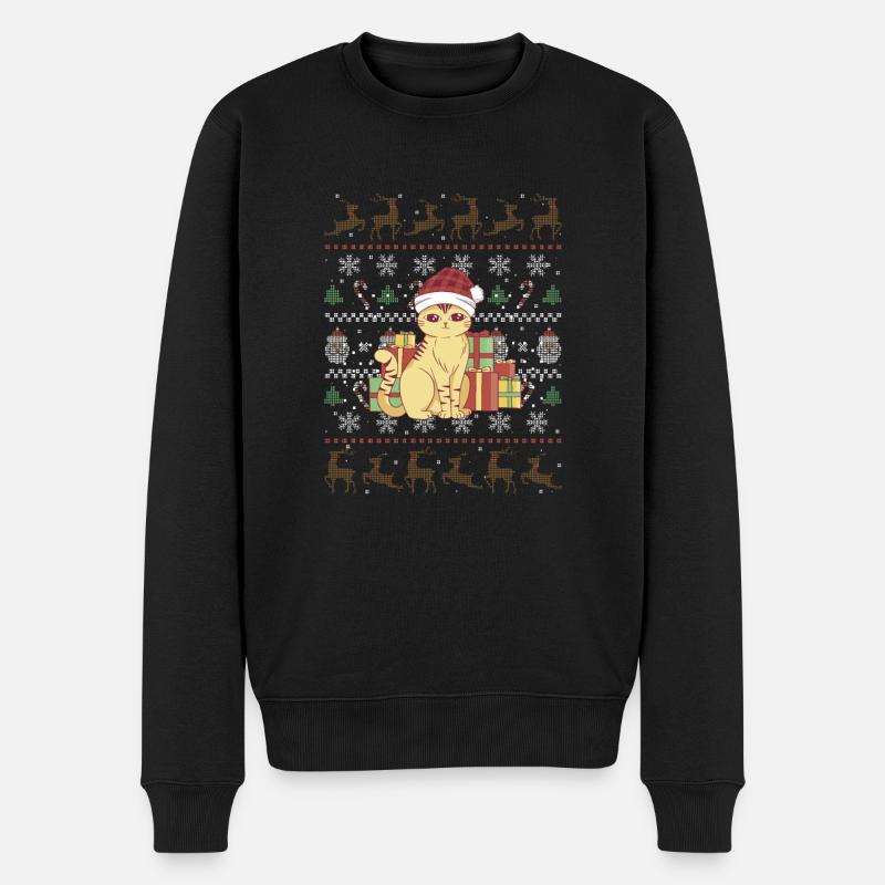 Cute Christmas Cat - Männer Premium Bio Pullover - Schwarz