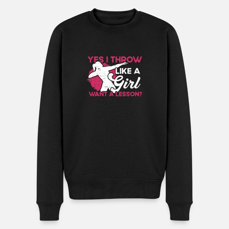 Ich Werfe Wie Ein Mädchen - Männer Premium Bio Pullover - Schwarz