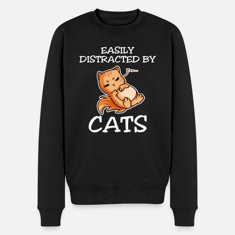 Easily Distracted By Cats - Männer Premium Bio Pullover - Schwarz