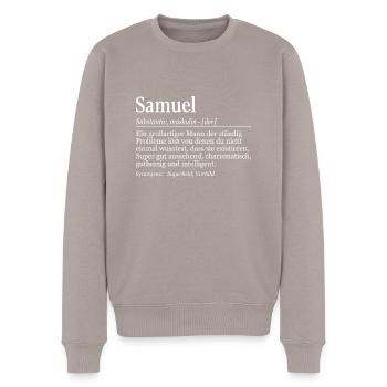 Samuel Définition Nom Jour Nom Anniversaire - Pull Premium bio Homme - taupe - Devant - Nico (187cm)