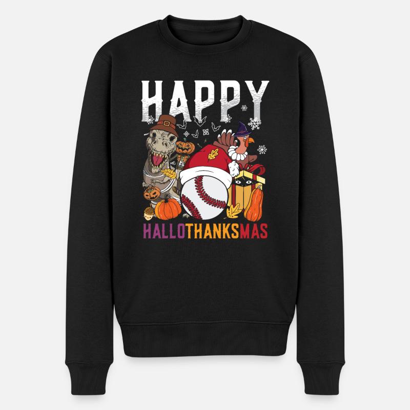 Hallothanksmas Baseball Halloween Christmas - Männer Premium Bio Pullover - Schwarz