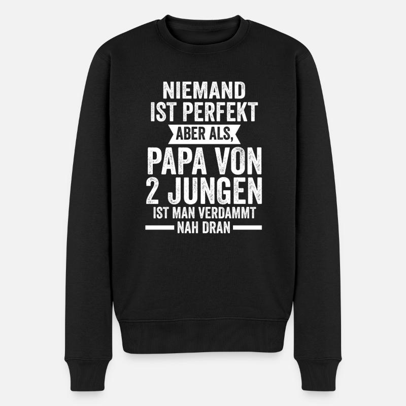 Papa 2 Söhne Kinder Geschenk - Männer Premium Bio Pullover - Schwarz