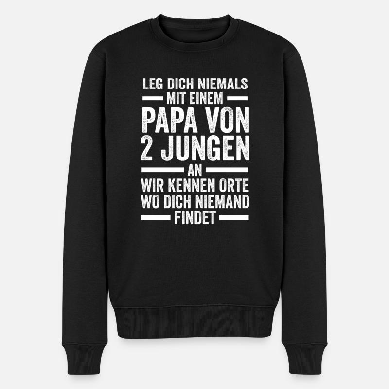 Papa 2 Söhne Papa von 2 Jungs Geschenk - Männer Premium Bio Pullover - Schwarz