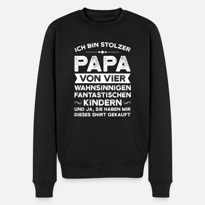 Papa 4 Kinder Vater Geschenk - Männer Premium Bio Pullover - Schwarz