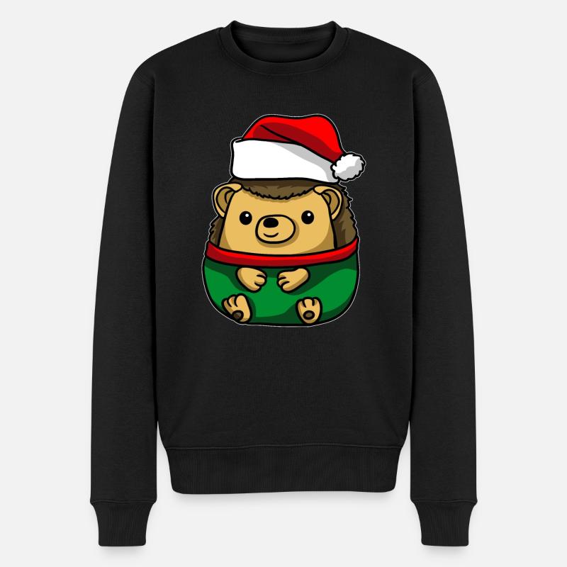 Igel mit Weihnachtsmütze Weihnachtskostüm - Männer Premium Bio Pullover - Schwarz
