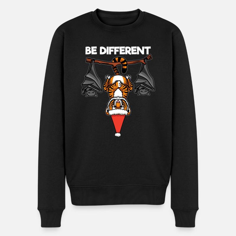 Be Different Tiger Fledermaus Weihnachtsmann - Männer Premium Bio Pullover - Schwarz