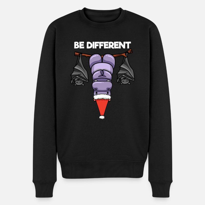 Be Different Nilpferd Fledermaus Weihnachtsmann - Männer Premium Bio Pullover - Schwarz