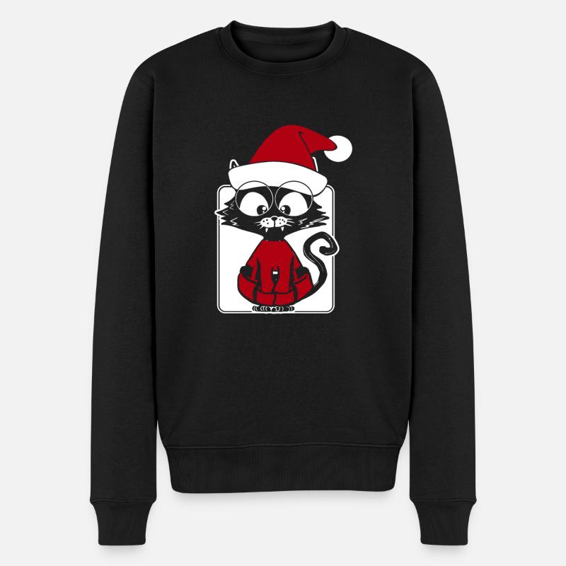 Katze Weihnachtsmann - Männer Premium Bio Pullover - Schwarz