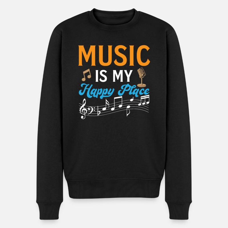 Guitar Player - Music Is My Happy Place - Männer Premium Bio Pullover - Schwarz