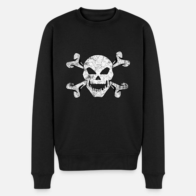 Strukturierter Schädel und gekreuzte Knochen - Männer Premium Bio Pullover - Schwarz
