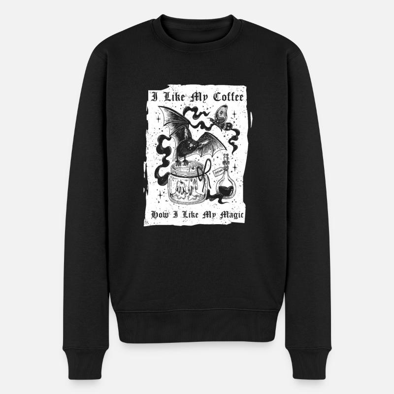 I Like My Coffee How I Like My Magic, Witch Kaffee - Männer Premium Bio Pullover - Schwarz