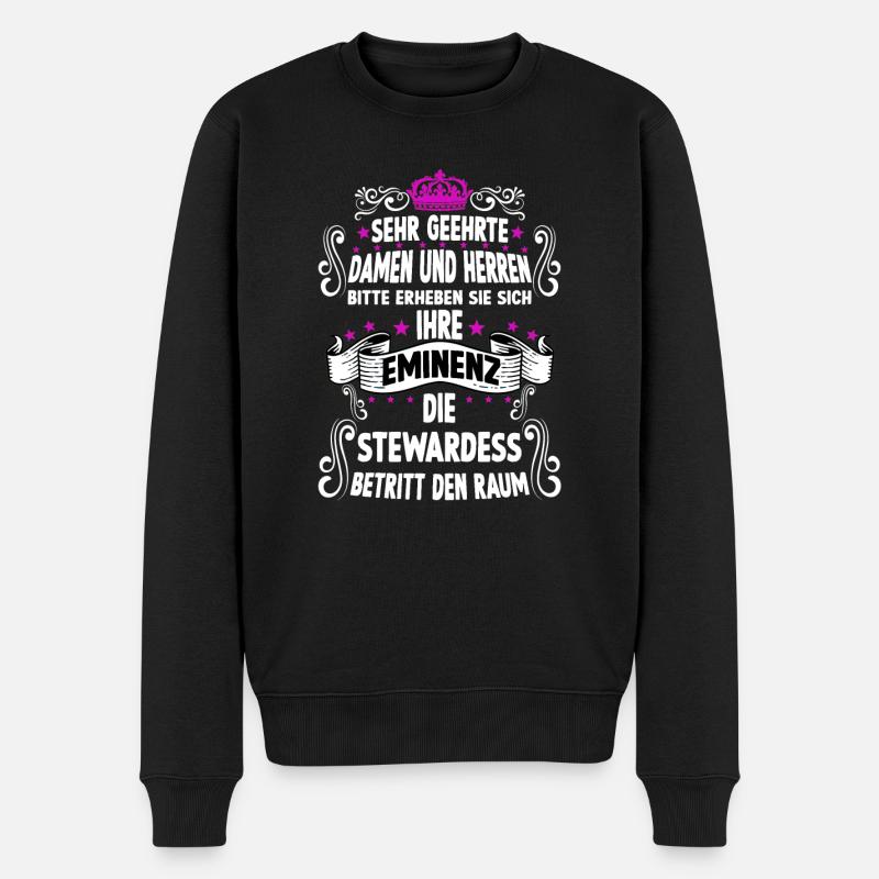 Flugbegleiterin T witziges Spruch Motiv Stewardess - Männer Premium Bio Pullover - Schwarz