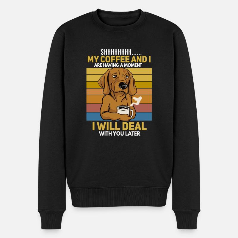 Lustiger Hunde Kaffeetrinker Spruch - Männer Premium Bio Pullover - Schwarz