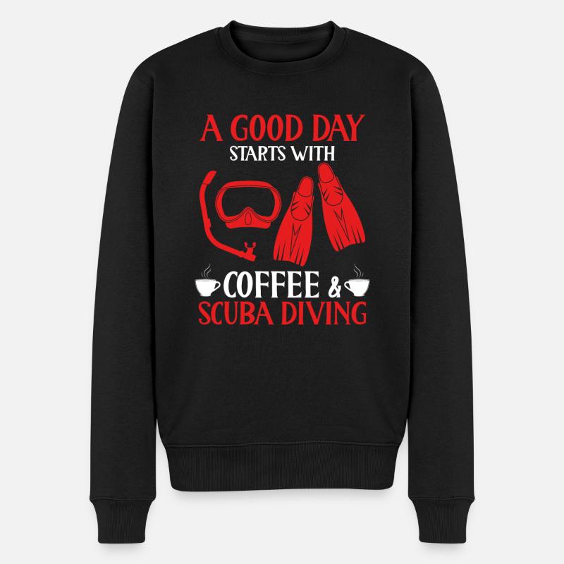Ein Guter Tag Beginnt Mit Kaffee - Männer Premium Bio Pullover - Schwarz