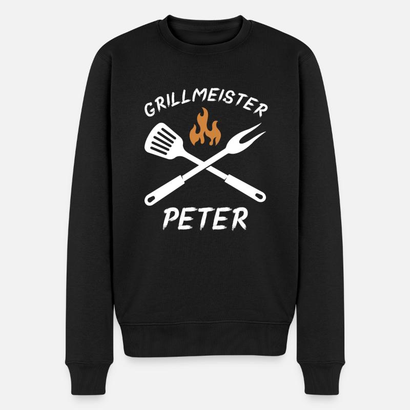 Grillmeister Peter - Männer Premium Bio Pullover - Schwarz