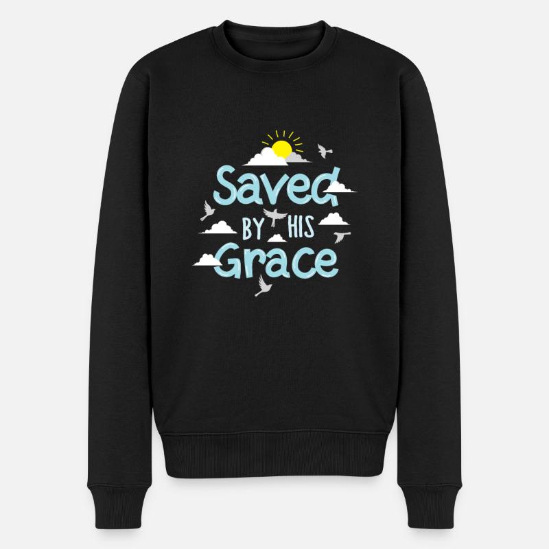 Saved By His Grace - Männer Premium Bio Pullover - Schwarz